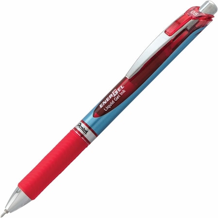 Pentel EnerGel RTX Retractable Gel Pen, Fine 0.5mm, Red Ink, Silver/Red Barrel BLN75-B