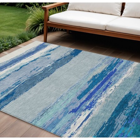 Homeroots 10' X 14' Blue Abstract Washable Indoor Outdoor Area Rug 608642