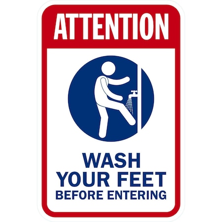 Lyle Attention, Wash Your Feet before Entering with Graphic, 12x18, Diamond Grade, White G-2760-DG_12x18