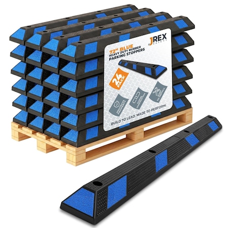 Jrex Safety 72 in Rubber Parking Block Curb Stop, Blue Reflective Strip, Half Pallet 24 PBSB-JR-6-HP24