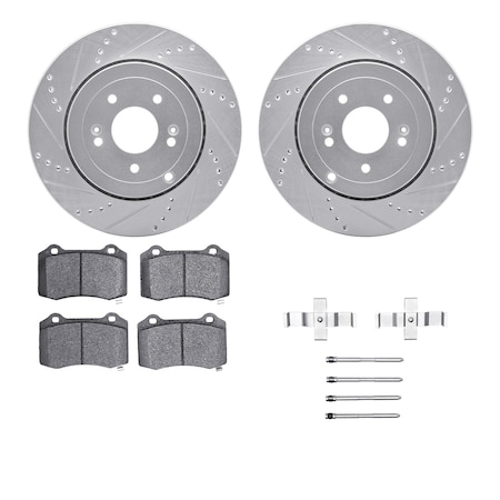 Dynamic Friction Co DFC Brake Rotor - Drilled & Slotted - Silver- Heavy Duty Brake Pad includes Hardware 7412-03001