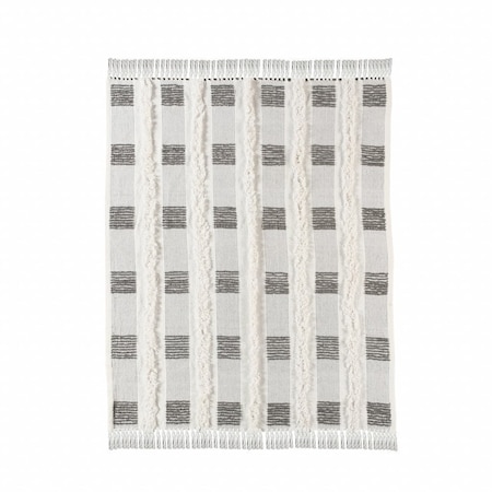 Homeroots 60" X 50" Gray and White Woven Cotton Checkered Throw Blanket with Fringe 516626