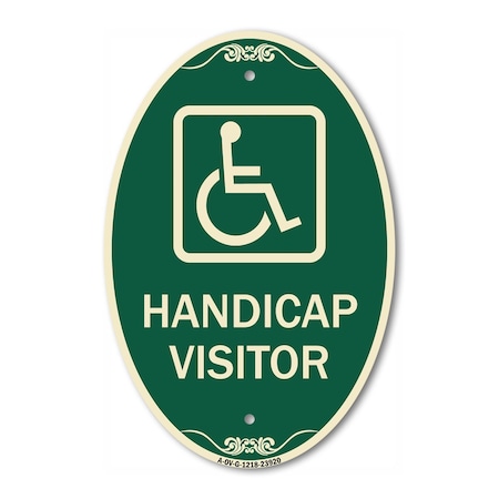 Signmission Handicap Visitor With Graphic, 12 Inch X 18 Inch Architectural Oval, Heavy Gauge Aluminum A-OV-G-1218-23920