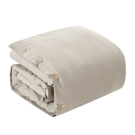 Homeroots Beige Queen 100% Cotton 180 Thread Count Washable Duvet Cover Set 529010