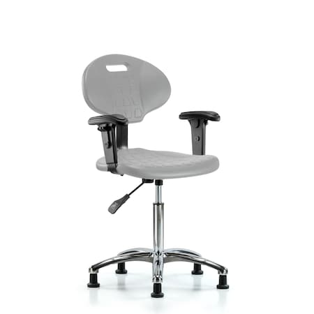 Blue Ridge Ergonomics Poly Chair Chrome - Medium Bench Height with Adjustable Arms & Stationary Glides in Gray Poly TPMBCH-CR-A1-NF-RG-GRY