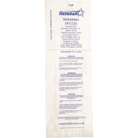 Renown Vacuum Bag for Eureka F&G.Equivalent to 52320A, 3PK REN08066