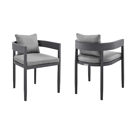 Armen Living Menorca Outdoor Patio Dining Chairs in Aluminum with Gray Cushions - Set of 2 LCMQCHGR