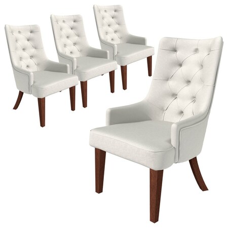 Leisuremod Spruce Collection Modern Wooden Dining Chair in Beige Velvet, 4PK SC24BGF4