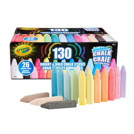 Crayola Bright + Bold Chalk Sticks, Washable Sidewalk Chalk, 26 Colors, 130-Piece Set 51-0817