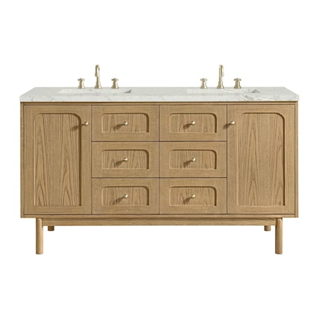 James Martin Vanities Laurent 60 in. Double Vanity, Light Natural Oak, w/ 3 CM Victorian Silver Quartz Top 545-V60D-LNO-3VSL