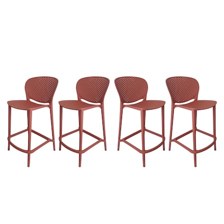 Homeroots Set of Four 30" Orange Heavy Duty Plastic Low Back Bar Height Bar Chairs, 4PK 555085
