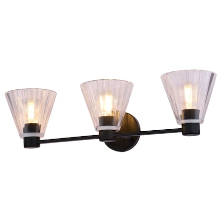 Vaxcel Dalton 25.5 in. 3-Light Matte Black Bathroom Vanity Fixture, Clear Glass Shade W0505
