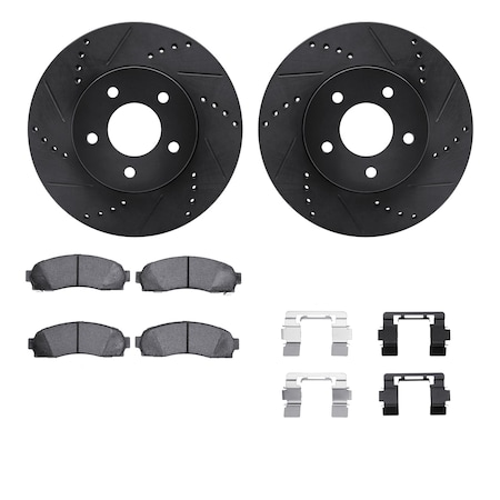 Dynamic Friction Co DFC Brake Rotor Drilled & Slotted - Black- w/Ultimate Duty Brake Pad & HW Kit 8412-47012