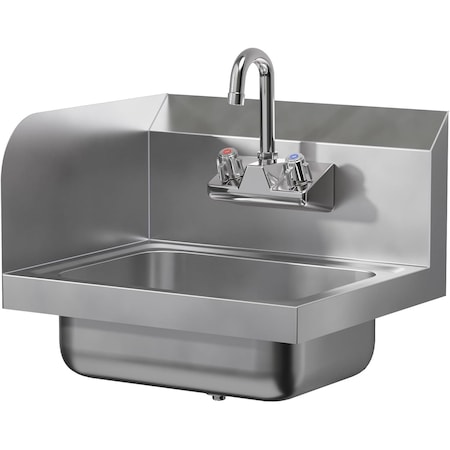 Amgood Stainless Steel Wall Mounted Hand Sink 17 in. x 15 in. w/Left Side Splash and Gooseneck Faucet SINK HS-17SS-L-Z