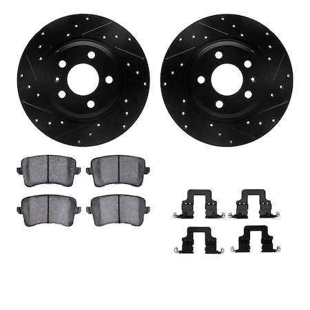 Dynamic Friction Co DFC Rotors-Drilled & Slotted-Black w/ 5000 Advanced Brake Pads Incl Hdw 8512-73075