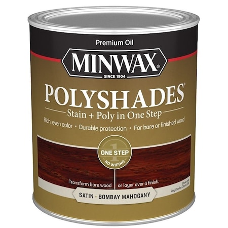 Minwax Waterbased Polyurethane Stain, Satin, Liquid, Bombay Mahogany, 1 qt, Can 61380444
