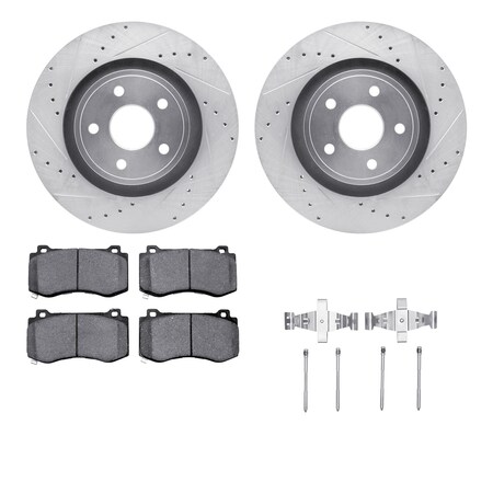 Dynamic Friction Co DFC Brake Rotor - Drilled & Slotted - Silver- Heavy Duty Brake Pad includes Hardware 7412-42003
