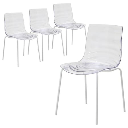 Leisuremod Astor Plastic Dining Chair with White Steel Base in Clear, 4PK ACW-20CL4