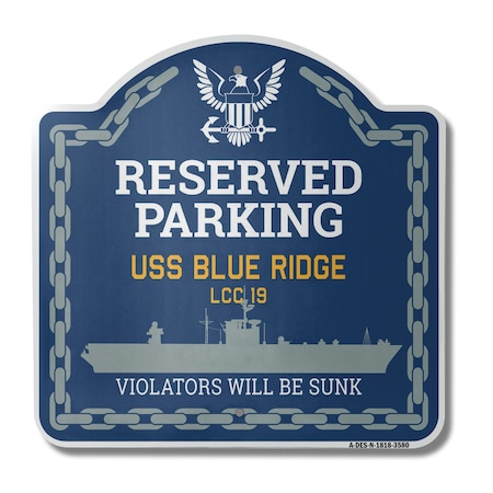 Signmission USS BLUE RIDGE LCC 19, 18 Inch x 18 Inch, Heavy Gauge Aluminum A-DES-N-1818-3580