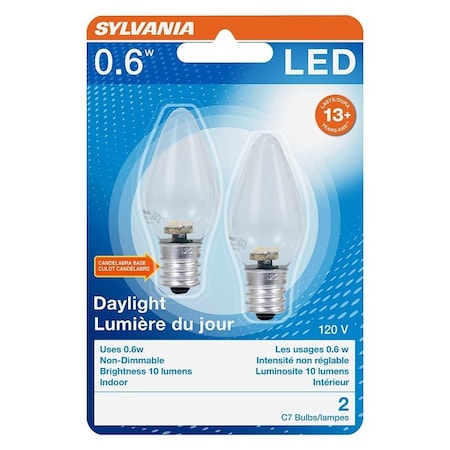 Sylvania LED Lamp, Decorative, C7 Lamp, 11 W Equivalent, E12 Lamp Base, Clear, White Light, 6500 K Color Temp 78563