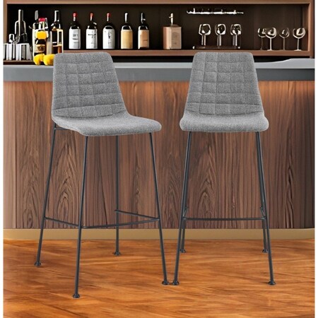Homeroots Set of Two 30" Light Gray and Black Fabric and Steel Low Back Bar Height Bar Chairs 544695