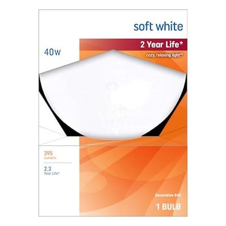 Ge Globe Light Bulb, 40 W, G40 Lamp, E26 Medium Lamp Base, 395 Lumens 36191