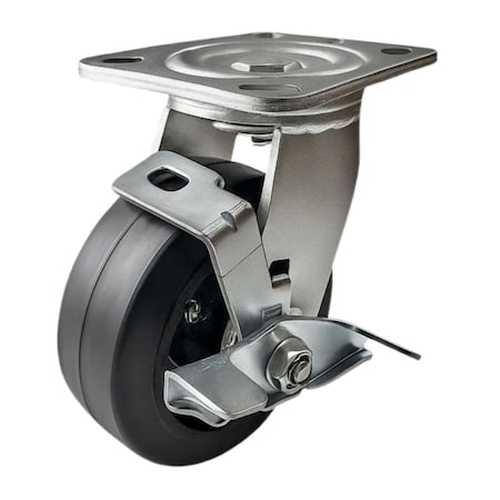 Hyw Products Heavy Duty Caster 5in Rubber on Cast Iron Wheel, Swivel with Brake 40-50S-A1-RC-TB