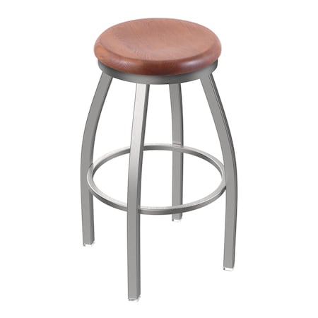 Holland Bar Stool Co 802 Misha Stainless Steel 36in Swivel Bar Stool with Medium Oak Seat 80236SSMedOak