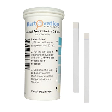 Bartovation Residual Chlorine Test Strips 0-5 ppm, Vial of 50 Strips PCL01V50