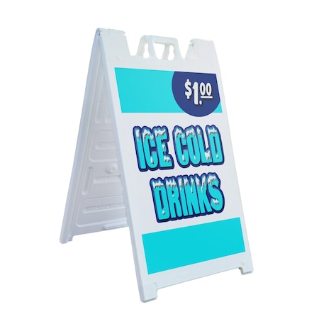 Signmission Ice Cold Drinks, A-Frame & 2 Decals Installed, Heavy-Duty Plastic Frame SBHD-D-2436-Ice Cold Drinks 1