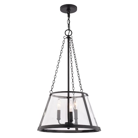 Vaxcel Rochester 3-Light Matte Black Industrial Cone Pendant with Clear Glass Shade P0437