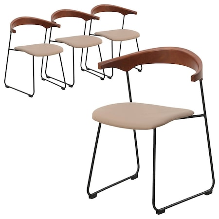 Leisuremod Lyra Collection Modern Chair in Dark Wood back and Taupe Seat, 4PK LCAS-41DTP4