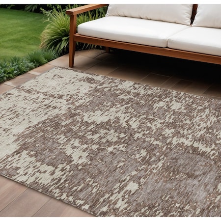 Homeroots 10' X 14' Brown And Ivory Abstract Washable Indoor Outdoor Area Rug 612724