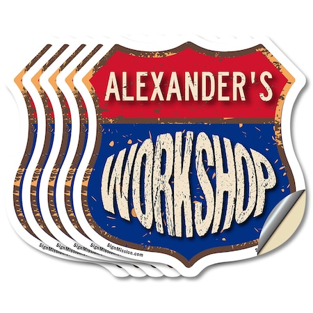 Signmission Alexander's Workshop, 6 inch X 6 inch, Vinyl Decal, 5PK SHI-D-5PACK-6-489-ALEXANDER