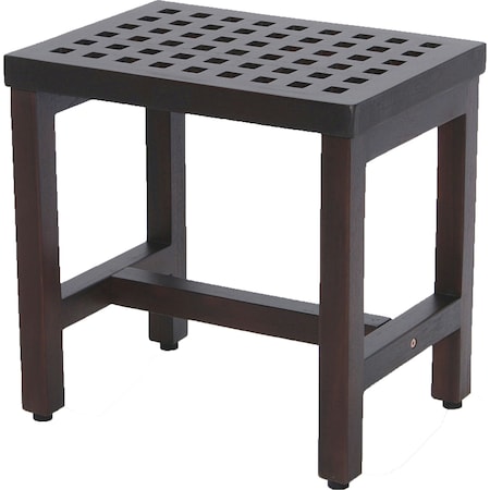 Homeroots Compact Rectangular Teak Lattice Pattern Shower Or Outdoor Bench In Brown Finish 376692