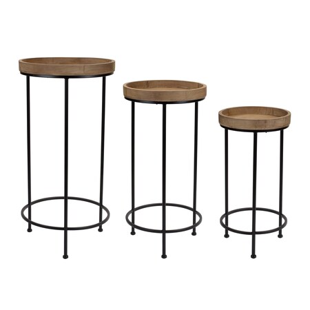 Homeroots Set of Three 29" Black And Brown Round End Tables, 3PK 518014