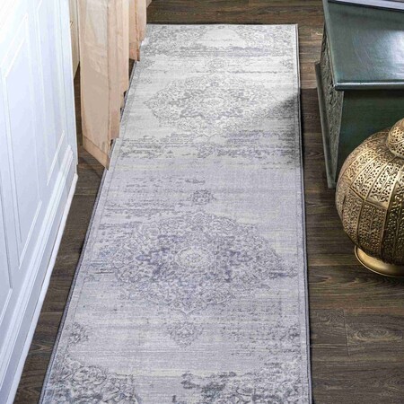 Jonathan Y Modern Persian Vintage Medallion Light Gray/Ivory 2 ft. x 10 ft. Runner Rug MDP106C-210