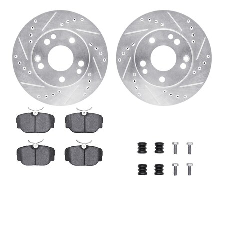 Dynamic Friction Co DFC Rotors-Drilled & Slotted-Silver w/ EURO 5000 Ceramic Brake Pads Incl Hdw 7612-63027