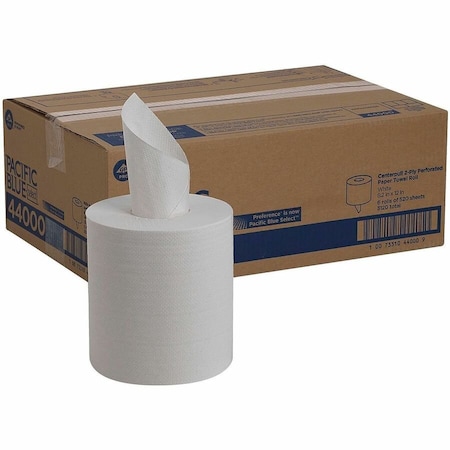 Georgia-Pacific Pacific Blue Select Center Pull Paper Towels, 2 Ply, 520 Sheets, 520 ft, White, 6 PK 44000
