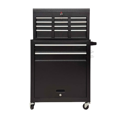 Wrightmaster 8-Drawer Rolling Tool Chest Combo with Wheels & Handle, 6 Side Hooks, Heavy Duty Steel ZRO532880
