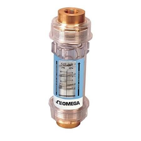 Omega Variable Area Flow Meter, Clear In-line, Water, 0.5 GPM to 5 GPM, 325 psi, 1/2 " NPT Female, 93 deg FLC-W11
