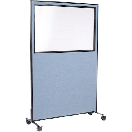 Global Industrial Interion Mobile Office Partition Panel with Partial Window, 48-1/4"W x 75"H, Blue 694984MBL