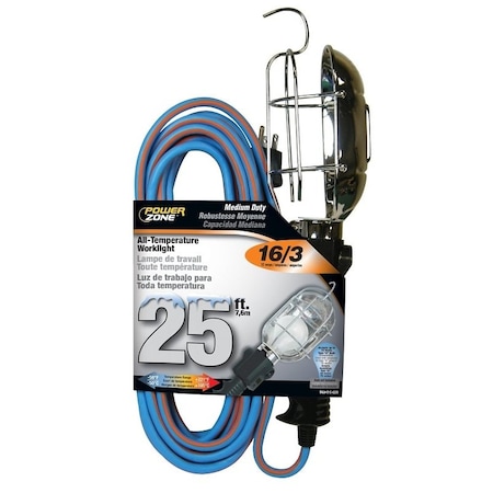 Powerzone Work Light with Metal Guard, 12 A, 125 V, Incandescent Lamp, 25 ft L Cord ORTL020625