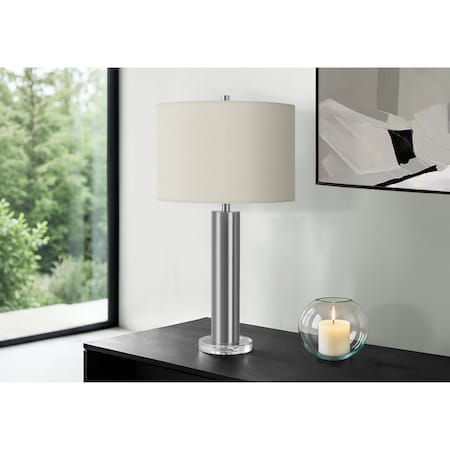 Monarch Specialties Lighting, 28 in.H, Table Lamp, Nickel Metal, Ivory / Cream Shade, Contemporary I 9657