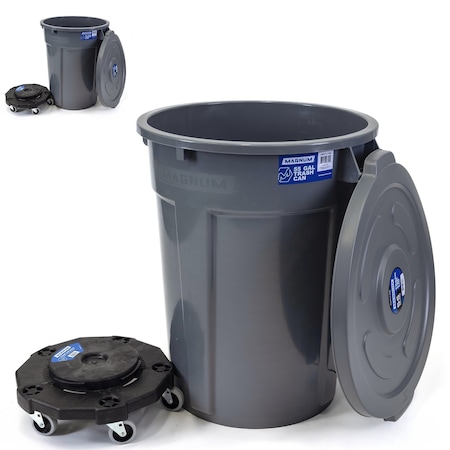Magnum Tool Gray 55 Gallon Trash Can Set (Trash Can, Quiet Dolly, and Reinforced Lid) (2 Set) CMTC-CLD0-55G02