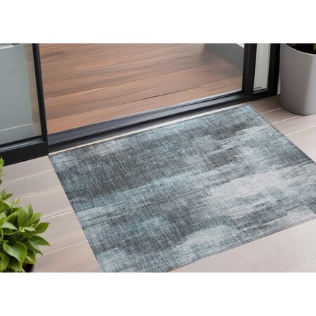 Homeroots 3' X 5' Teal Abstract Washable Non Skid Indoor Outdoor Area Rug 563622