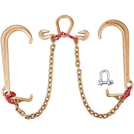 Vevor 5/16"x2' G80 Tow Chain J Hook V-Chain Bridle Grab & T Hook Wrecker 10800lb TJ5/16*2FT-A2