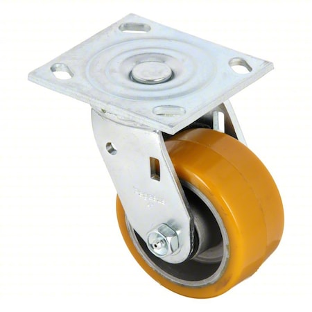 Zoro Select Plate Caster, Swivel, Polyurethane, 5 5/8"H P21S-UA040R-14-DL