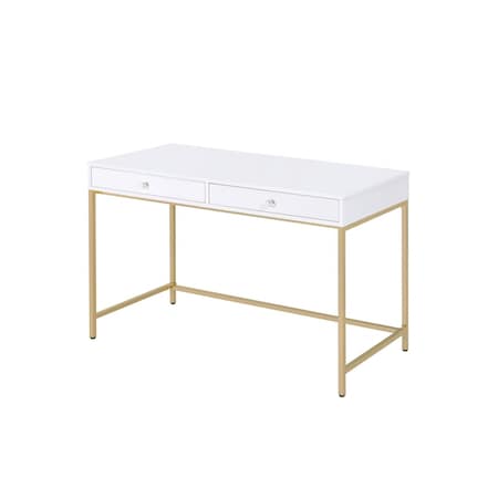 Homeroots 47" White and Gold Computer Desk With Two Drawers 347510