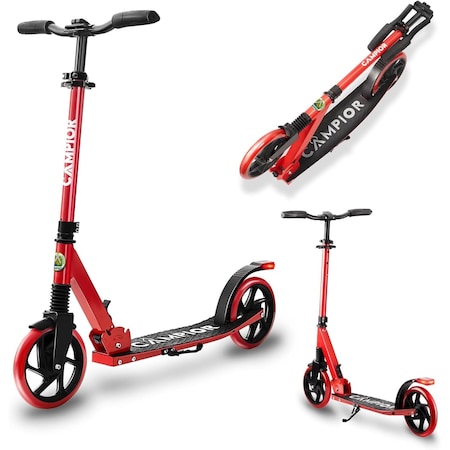 Campior Kick Scooter for Ages 6+, for Kids, Teens, and Adults, Max Load 240 LBS, Foldable, 8-inch Big Red CAMTE057